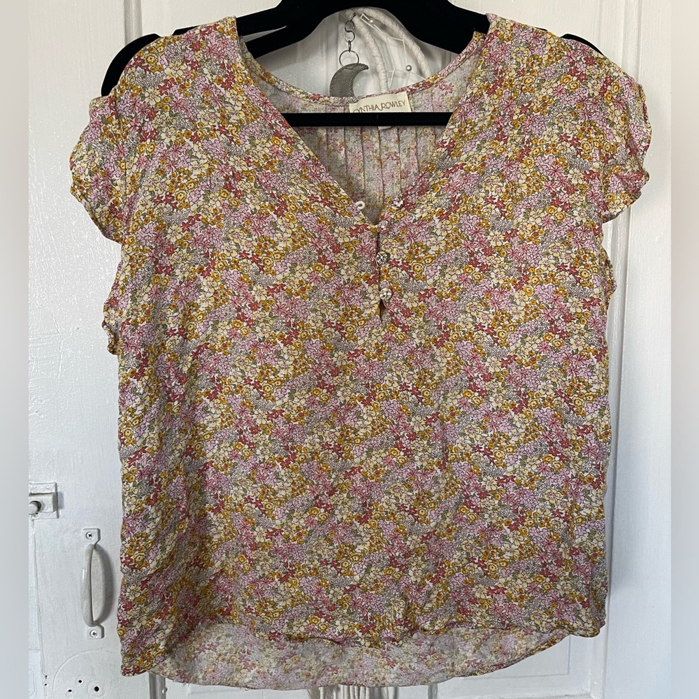 Cynthia Rowley Women's Pink and Yellow flutter-sleeve Blouse